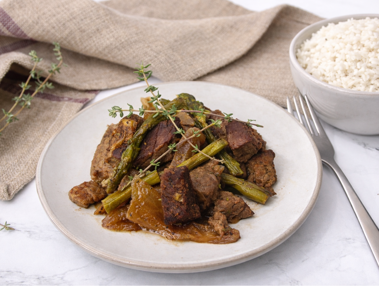 Steak Asparagus & Onion Stir fry
