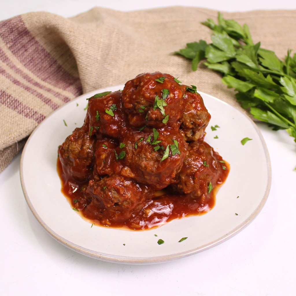 Bison Meatballs in Bourbon BBQ Sauce