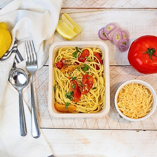 Capellini Pasta w/ Roasted Heirloom Tomatoes, Basil, and Parmesan